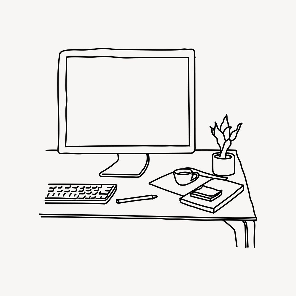 Home workspace hand drawn illustration vector