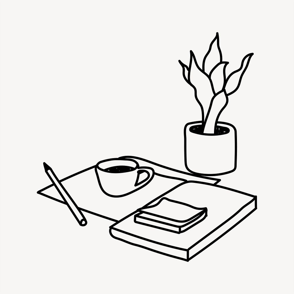 Cozy working space hand drawn illustration vector
