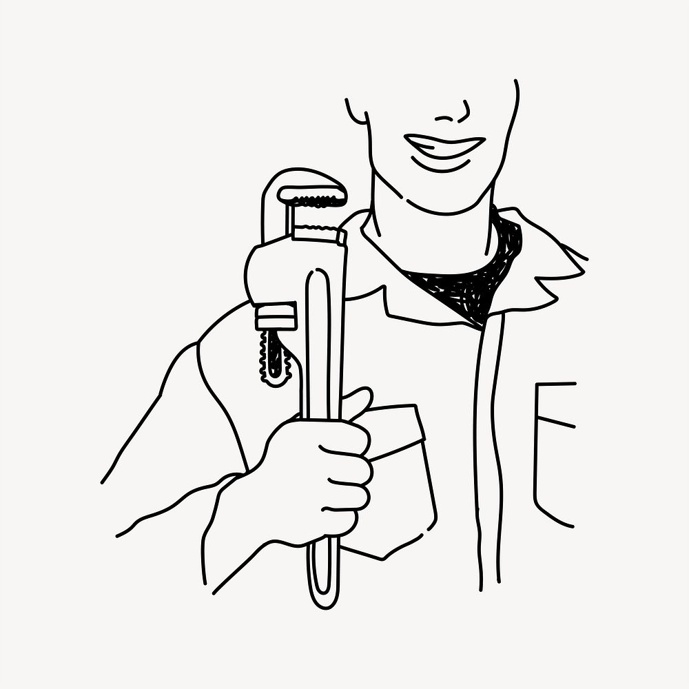 Handyman plumber hand drawn illustration vector