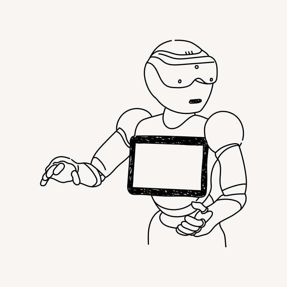 Robot artificial intelligence line art illustration isolated background
