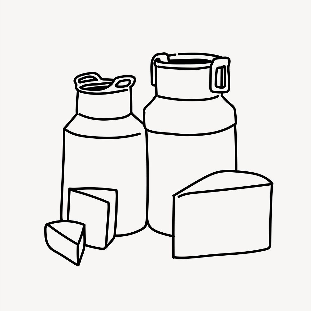 Milk churn & cheese hand drawn illustration vector