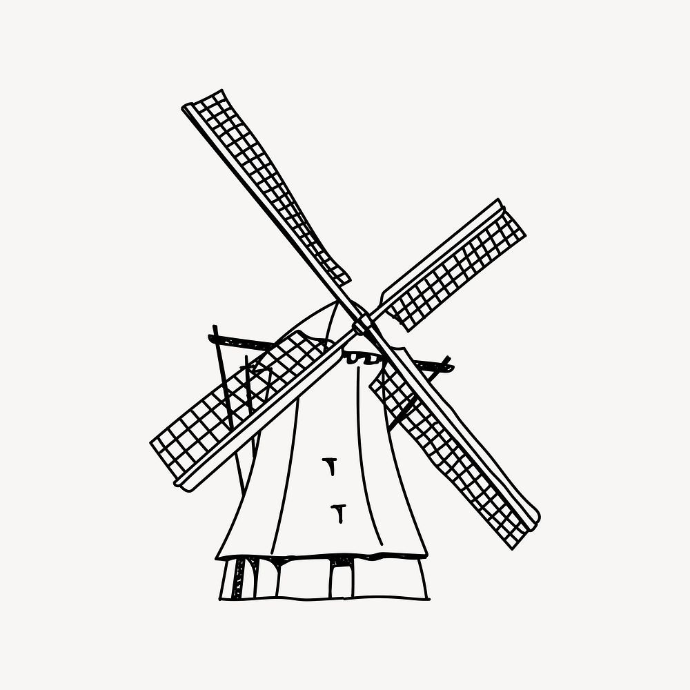 Netherland traditional windmill hand drawn illustration vector