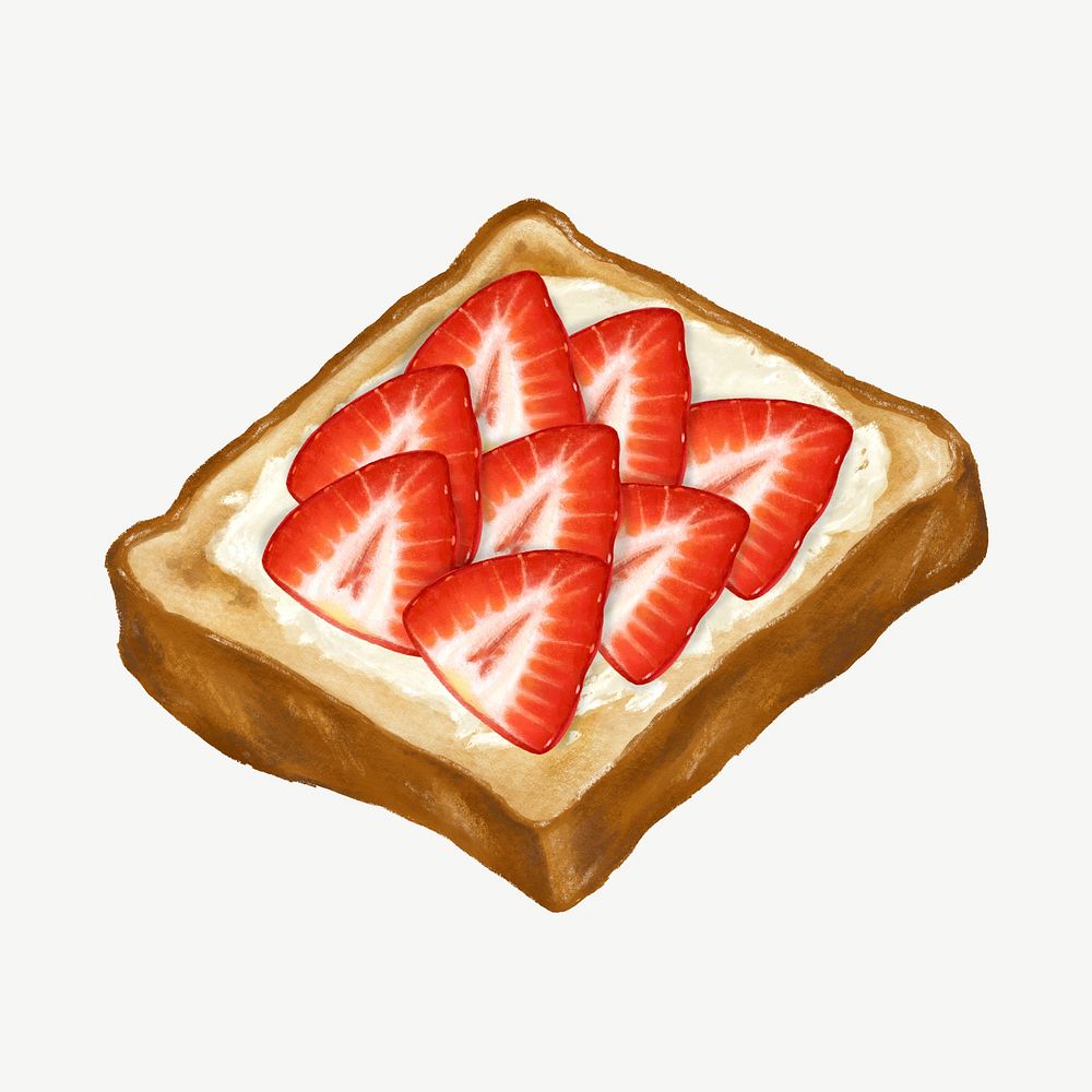 Strawberry toast, breakfast food collage element psd