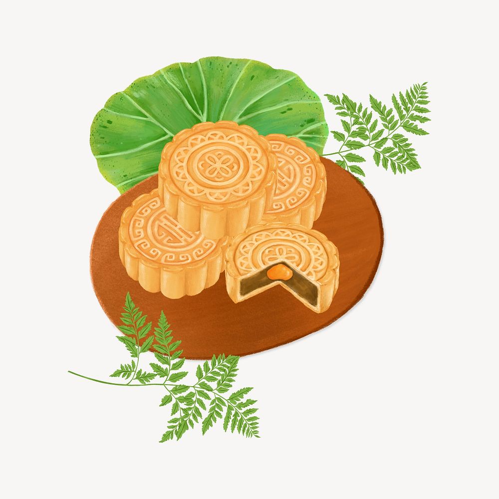 Chinese Mooncake, dessert food illustration