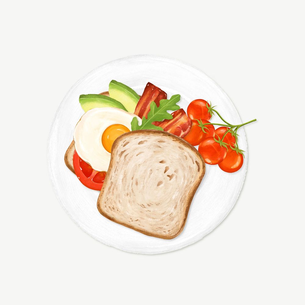 Fried egg & toast, breakfast food collage element psd