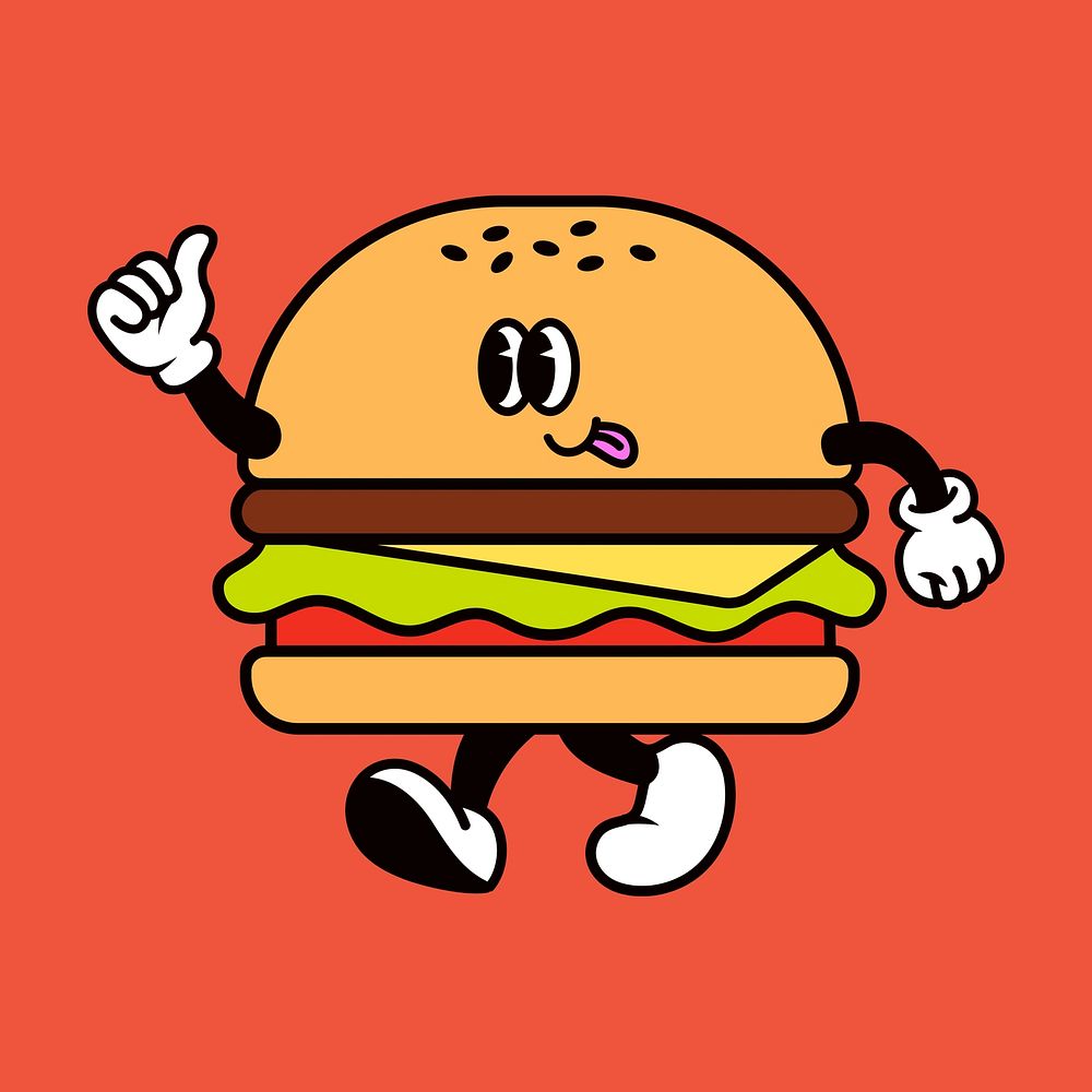 Retro hamburger, food illustration vector