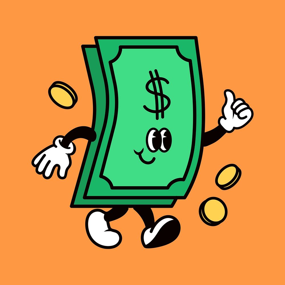 Dollar bill, money cartoon character illustration vector