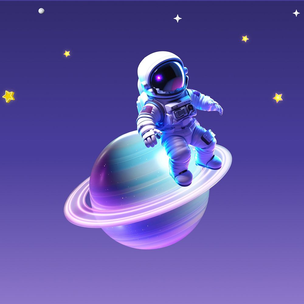 Astronaut astronomy 3D Saturn illustration