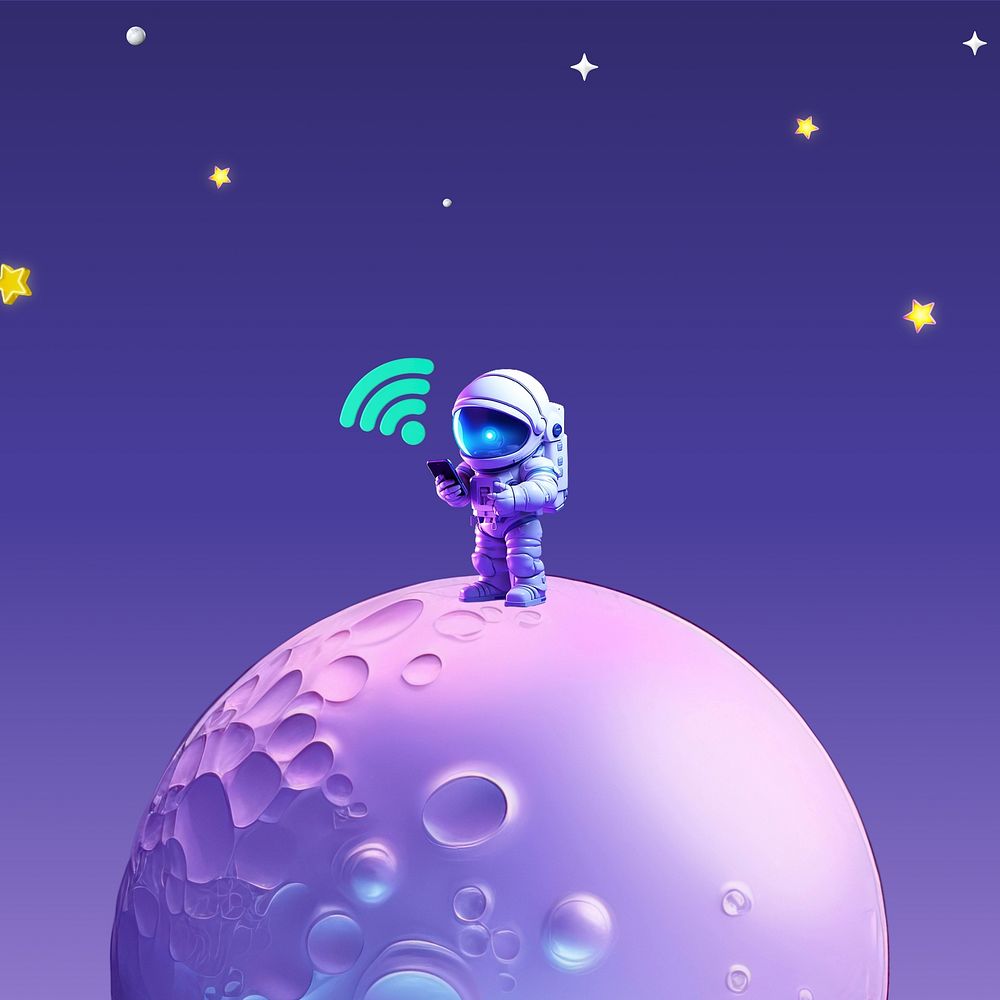 3D wifi astronaut purple illustration 