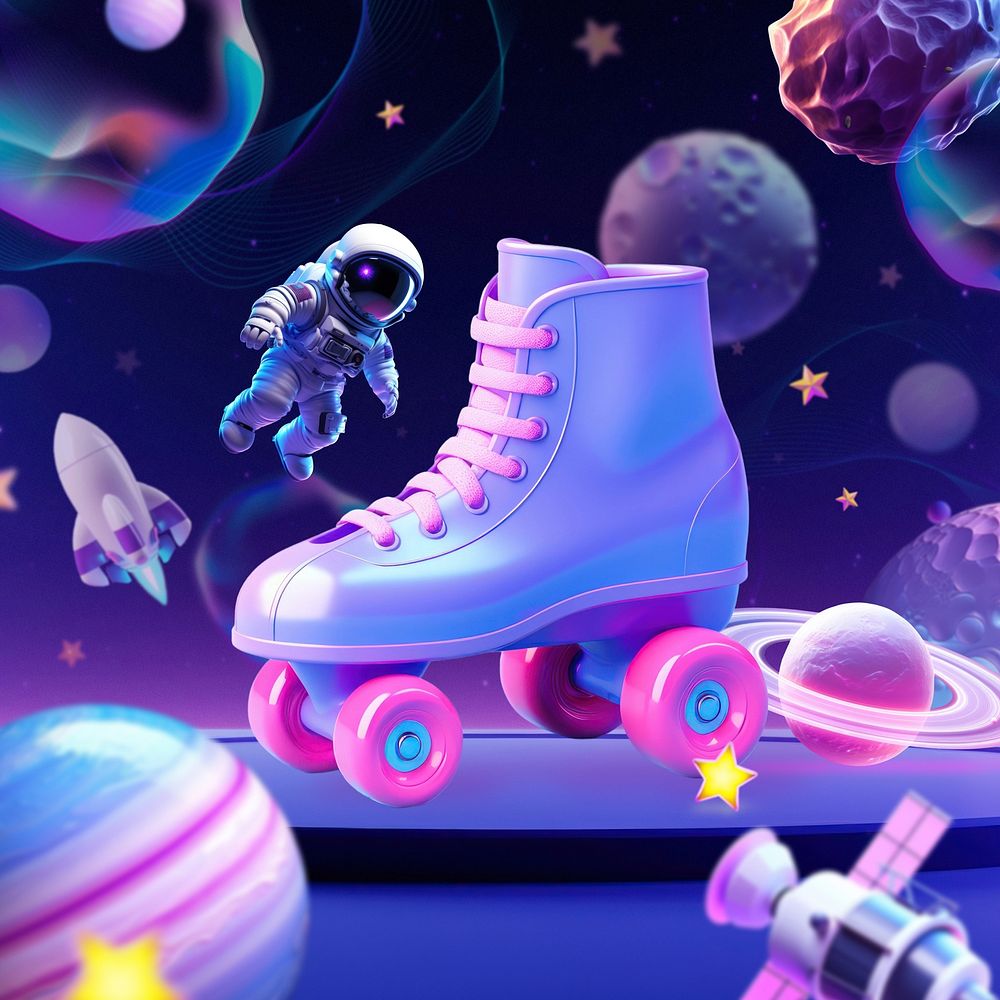 Roller skates 3D  illustration purple futuristic design