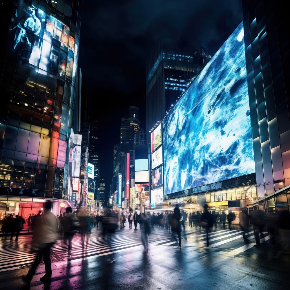 Night advertisement architecture metropolis. AI generated Image by rawpixel.