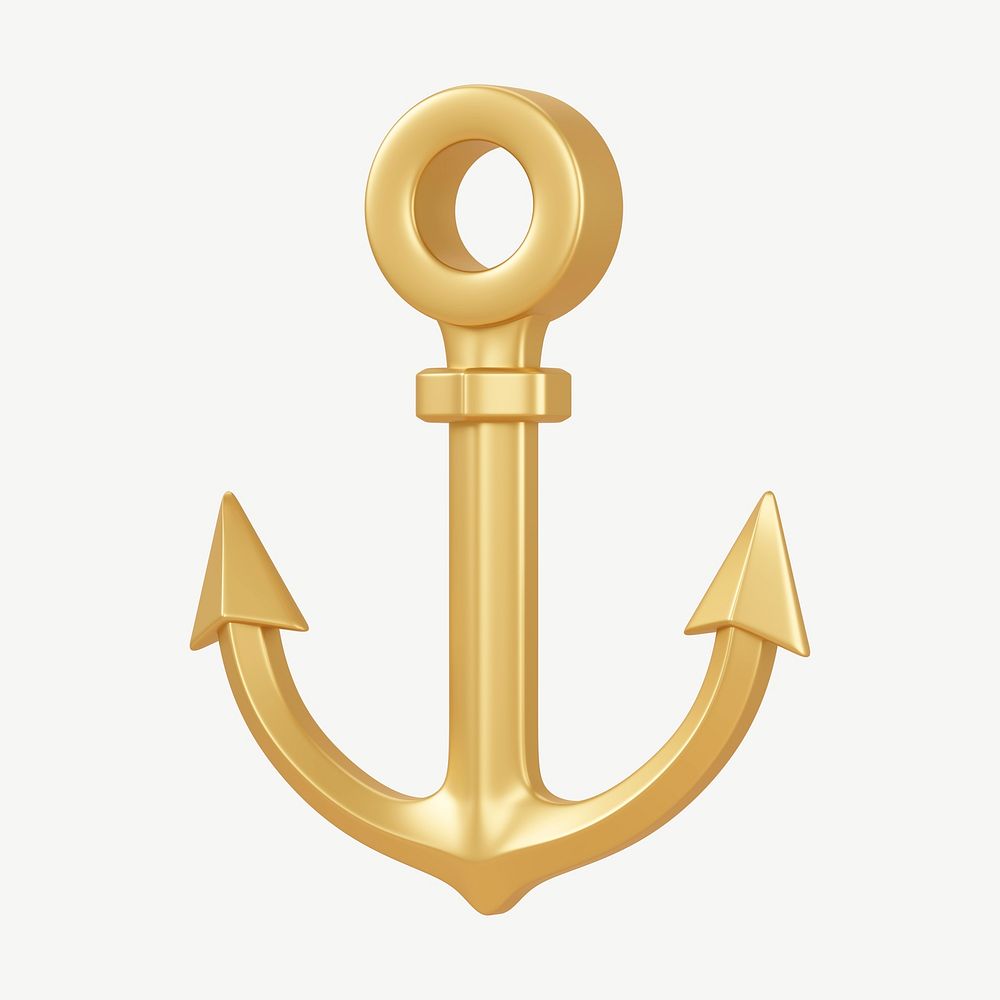 3D gold anchor, collage element psd