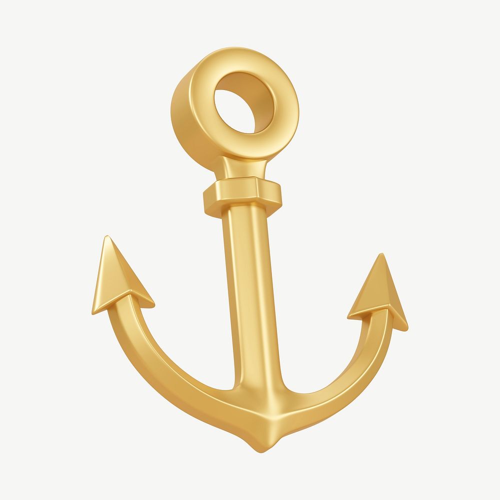 3D gold anchor, collage element psd