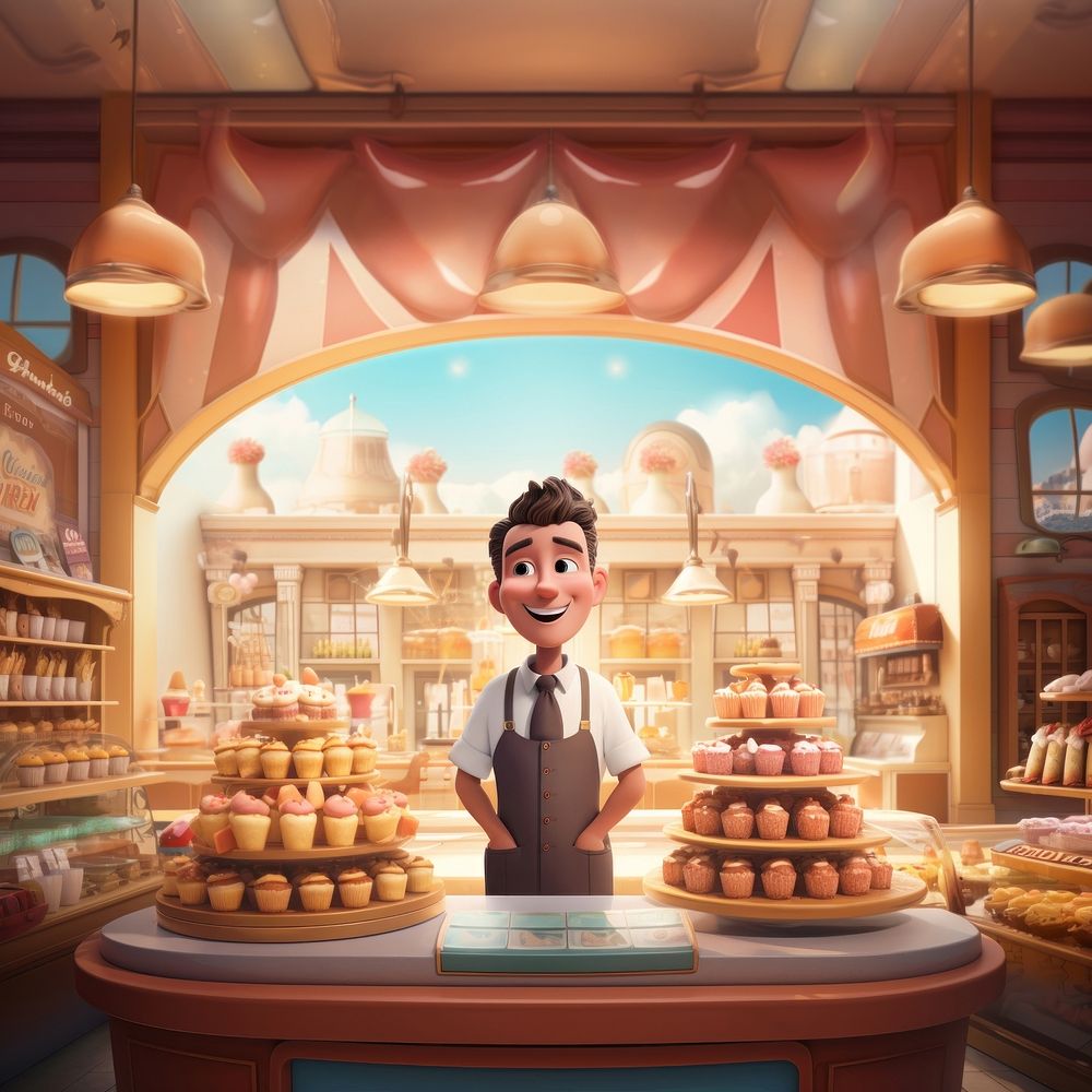 Cake shop cartoon bakery person. AI generated Image by rawpixel.