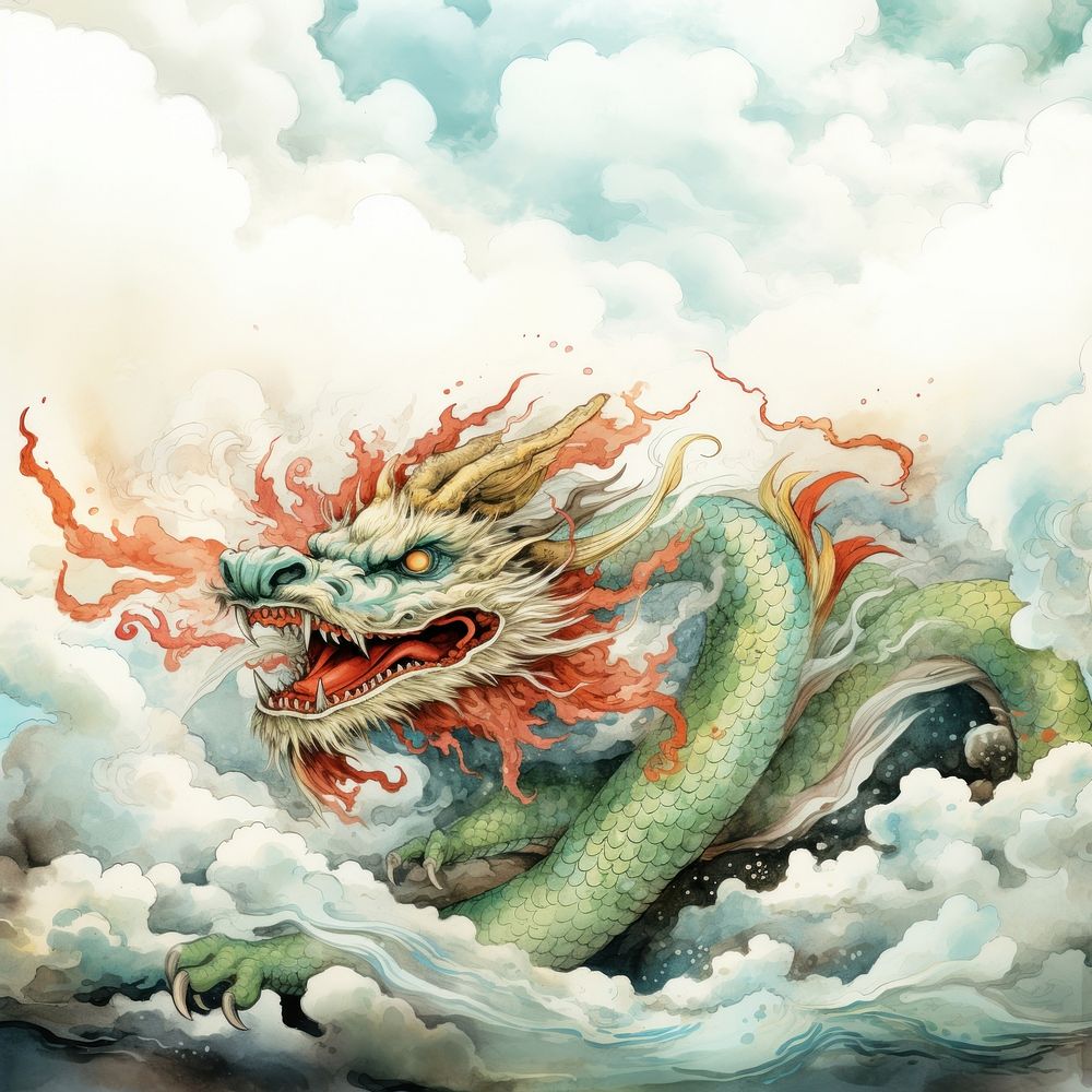 Chinese emperor dragon painting cloud representation. 