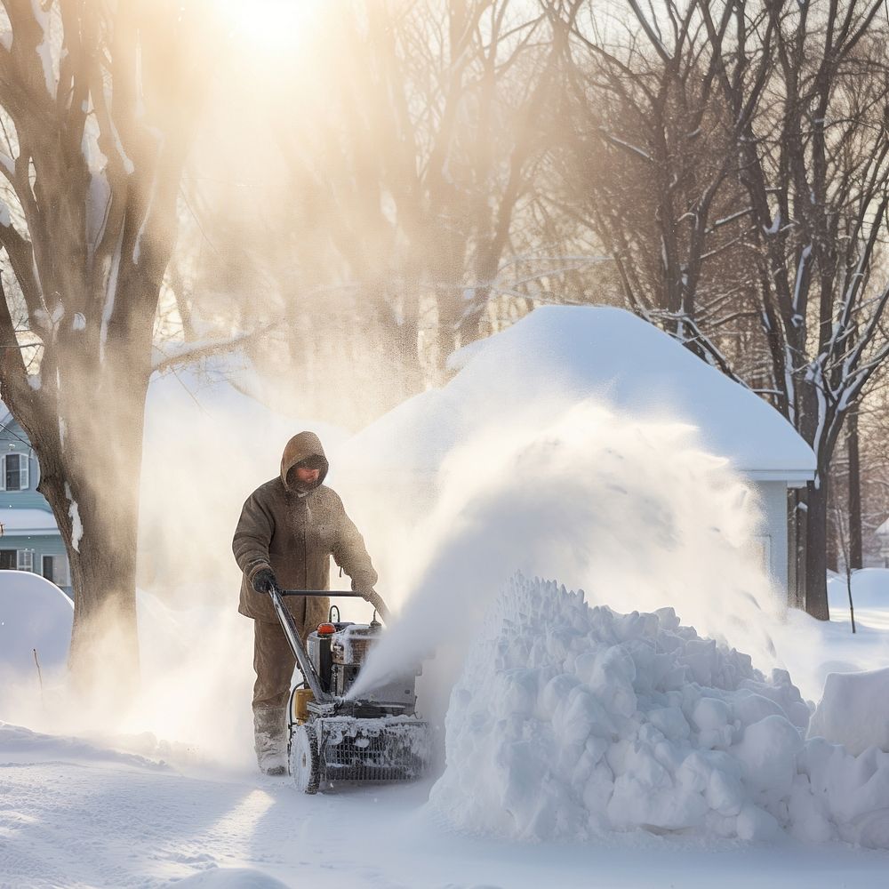 a photo of a Snowblower at work on a winter day.  