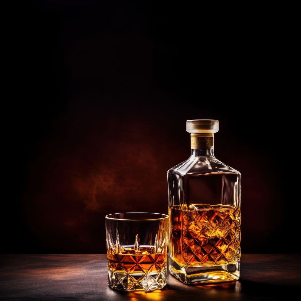 Photo of a whiskey glass and whiskey bottle. AI generated Image by rawpixel.