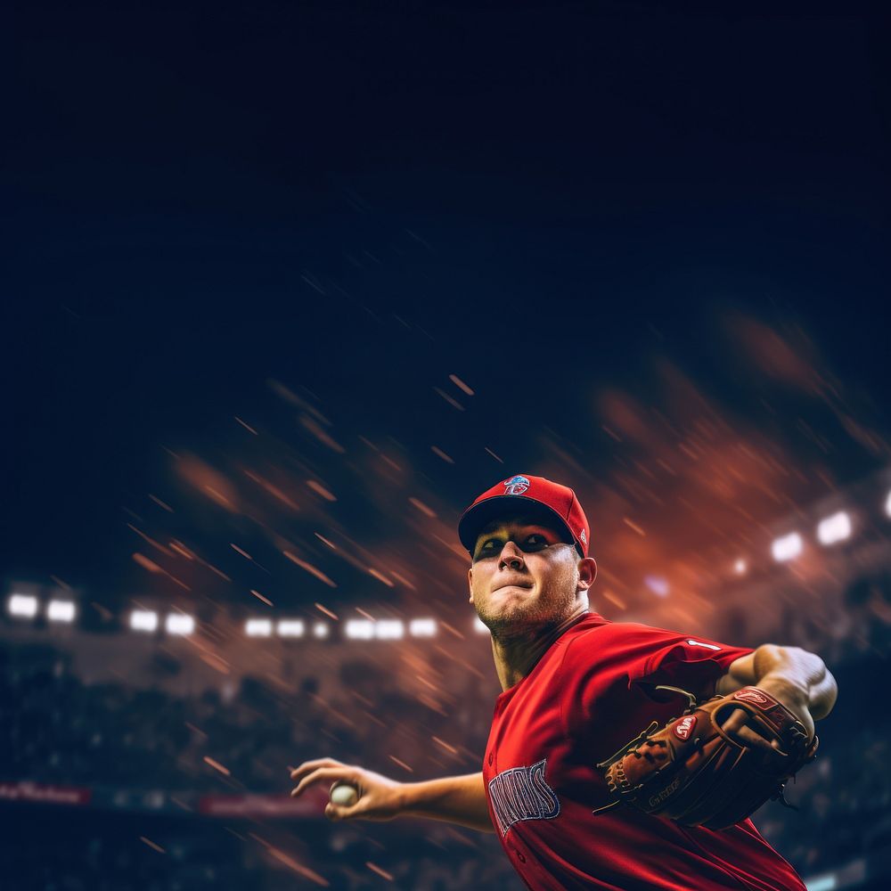 Baseball player throwing ball at stadium sport. AI generated Image by rawpixel.