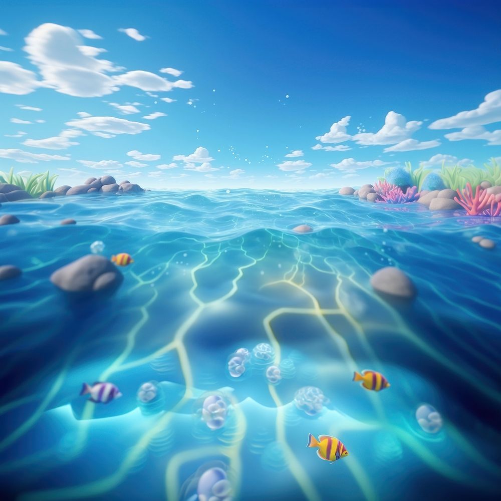 3d rendering of ocean with clear water. 