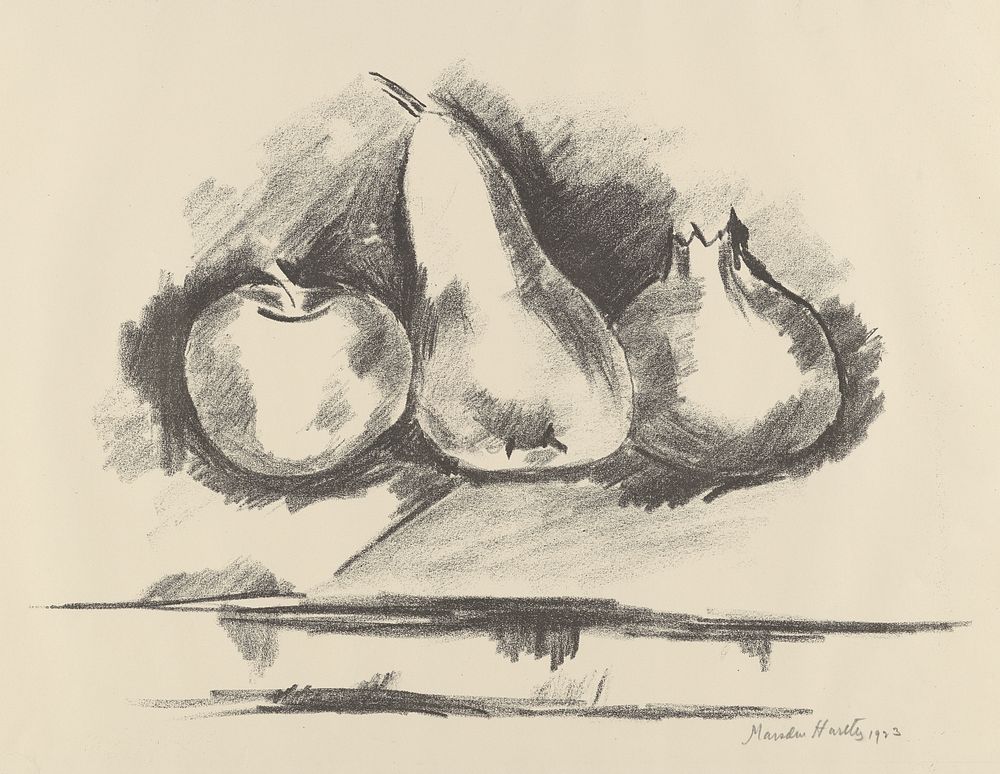 Pomegranate, Pear and Apple (1923) print in high resolution by Marsden Hartley. Original from the Davison Art Center of…