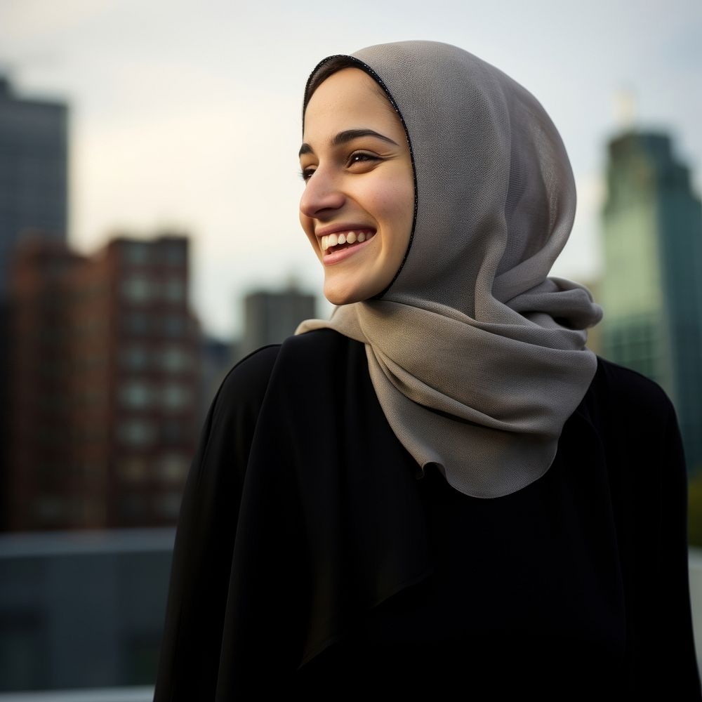 Muslim woman portrait smiling looking. AI generated Image by rawpixel.