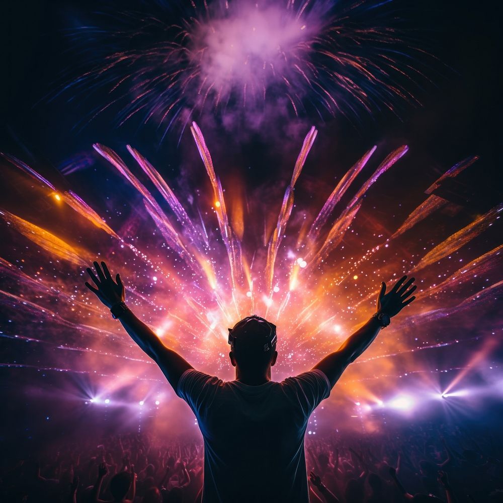 EDM concert fireworks dancing music. AI generated Image by rawpixel.