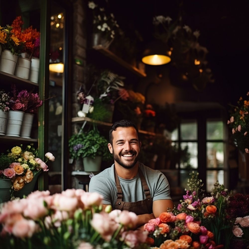 Man florist flower adult smile. 