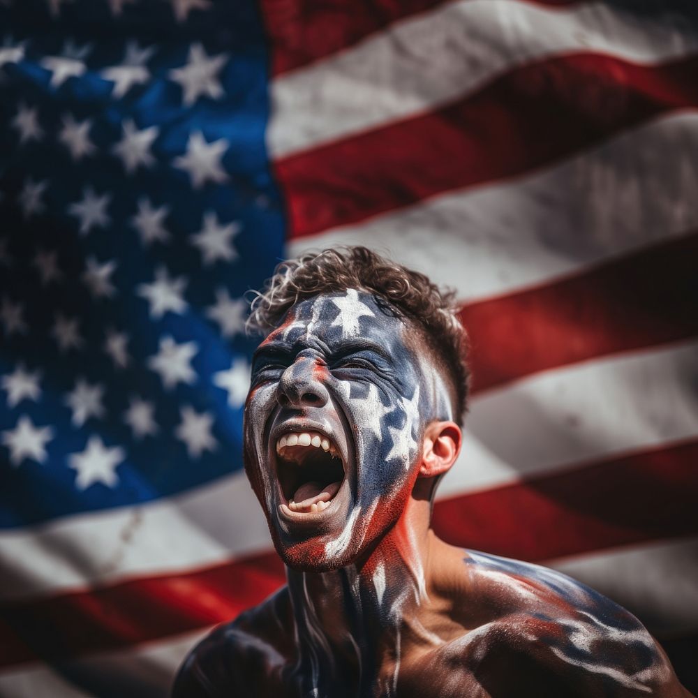 Mens cheering flag shouting adult. AI generated Image by rawpixel.
