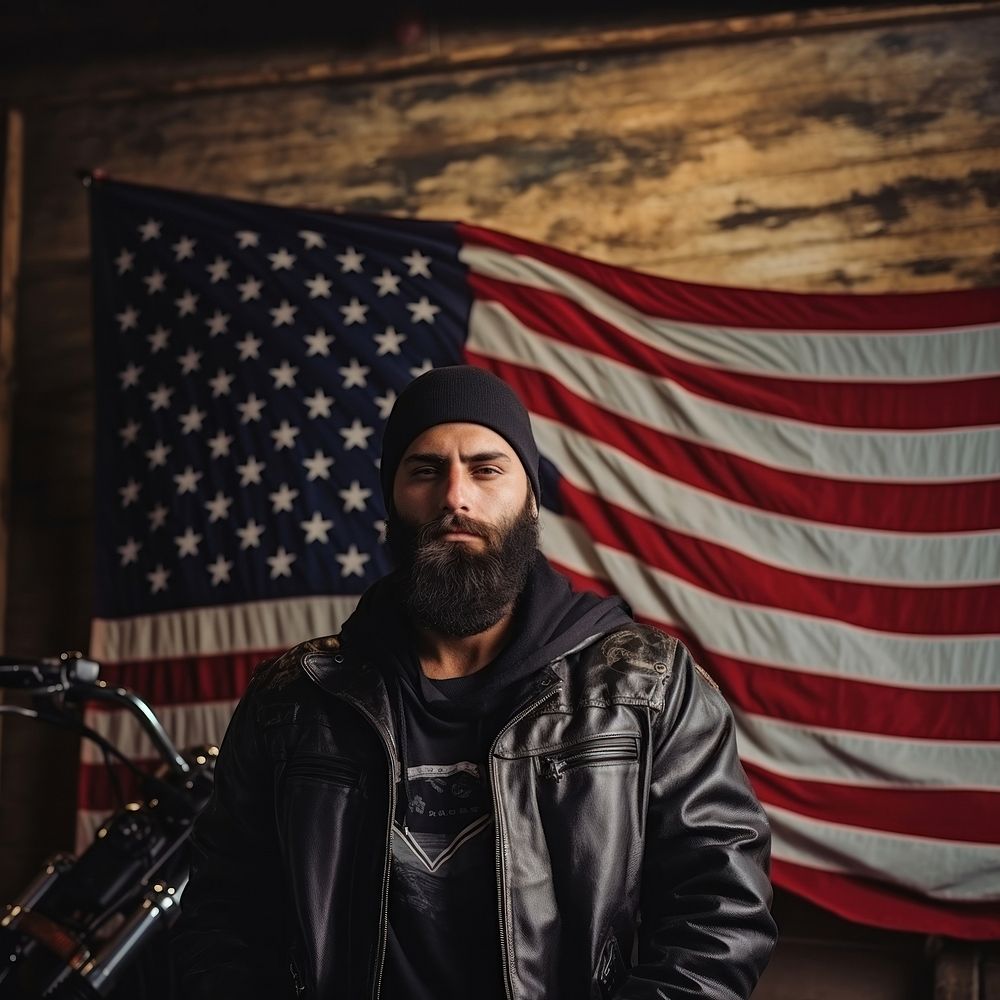 Biker man flag portrait striped. 