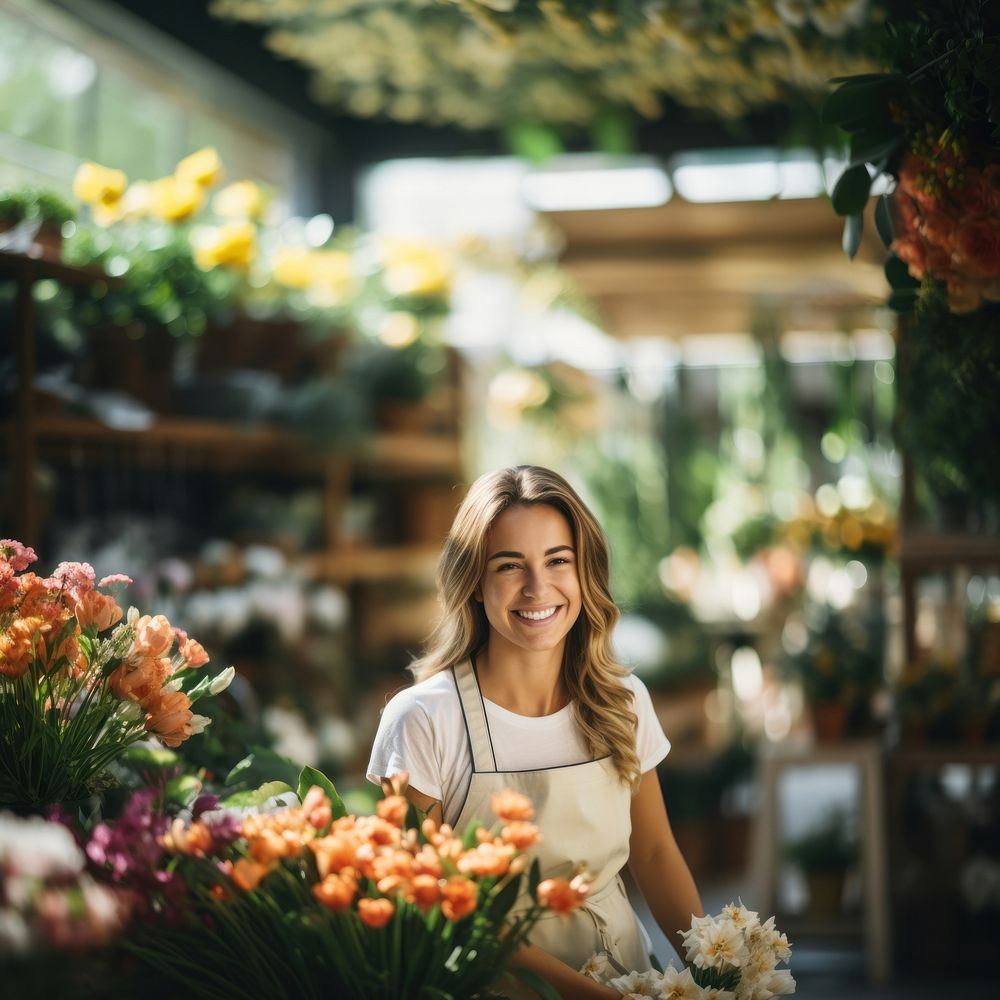 Florist flower gardening outdoors. 