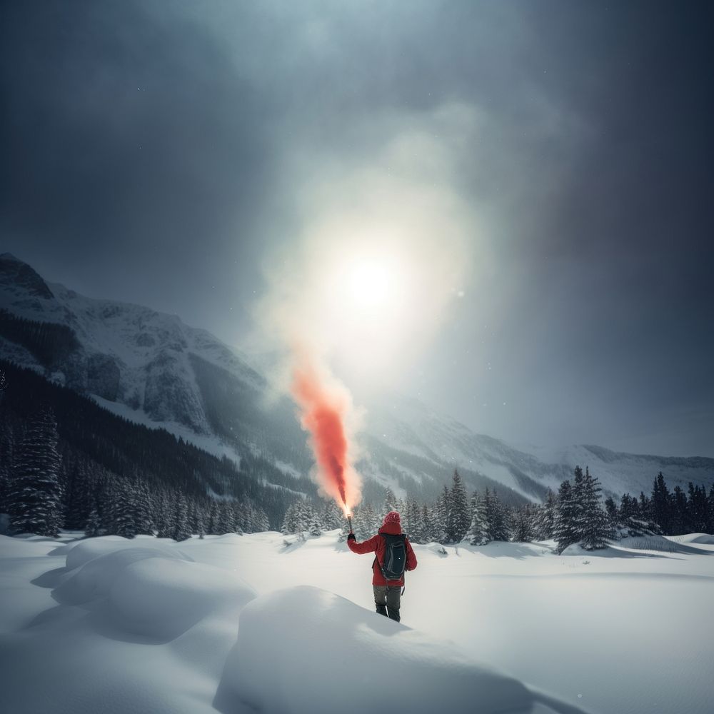 Hiker mountain snow outdoors. AI generated Image by rawpixel.