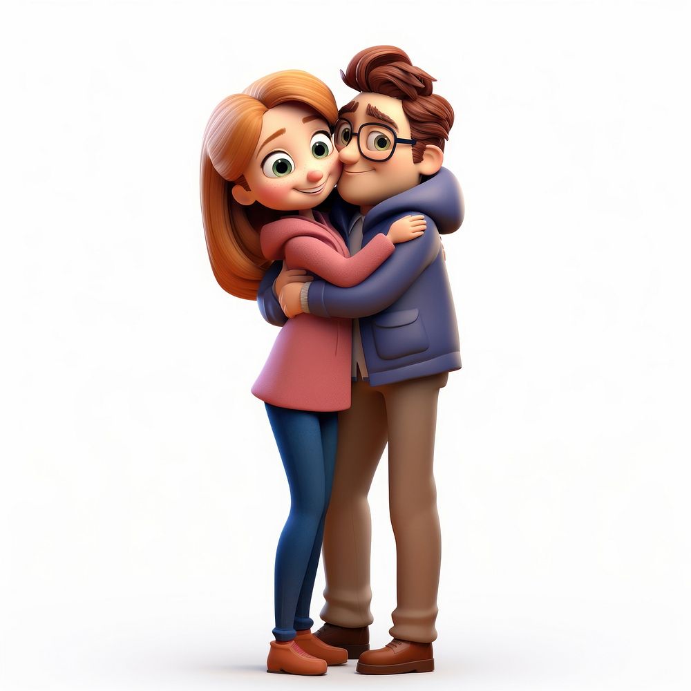 Couple hugging cartoon white background affectionate. AI generated Image by rawpixel.