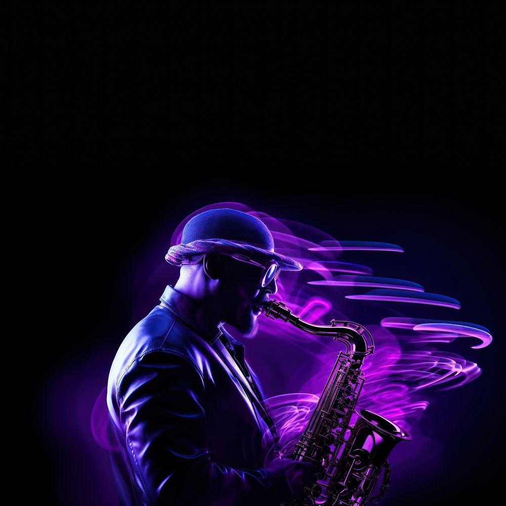 Jazz musician playing saxophone purple adult entertainment. 