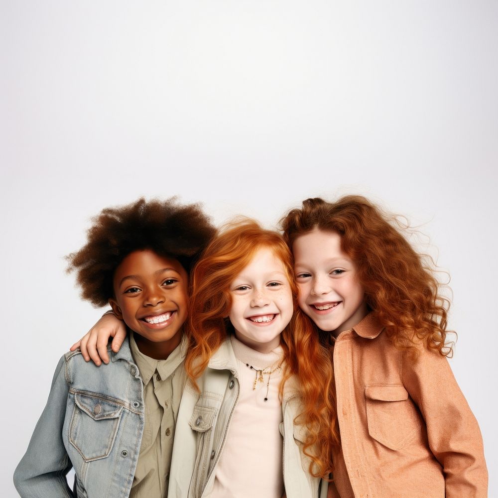 Three young kids cheerful portrait child. AI generated Image by rawpixel.