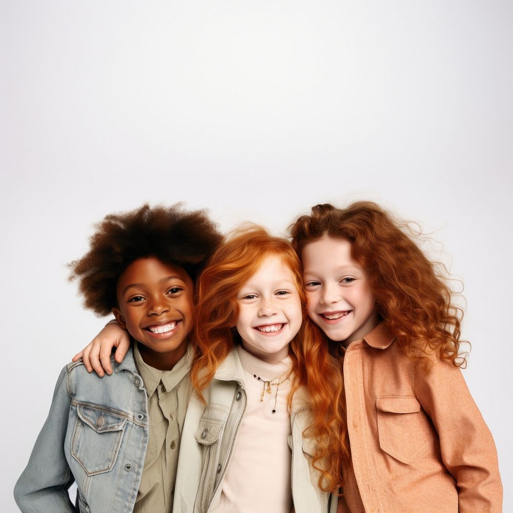 Three young kids cheerful portrait child. 