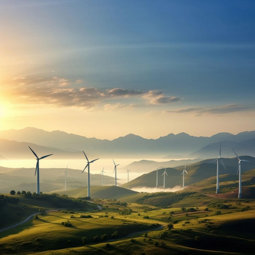 Panoramic view turbine landscape outdoors. 