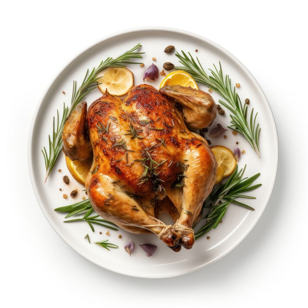 Plate bird rosemary roasted. AI generated Image by rawpixel.