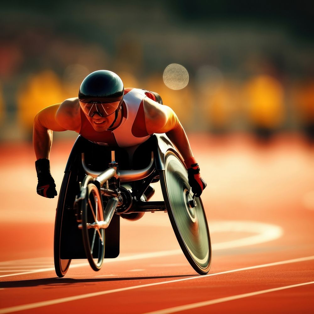 Disabled athletic wheelchair vehicle helmet. AI generated Image by rawpixel.
