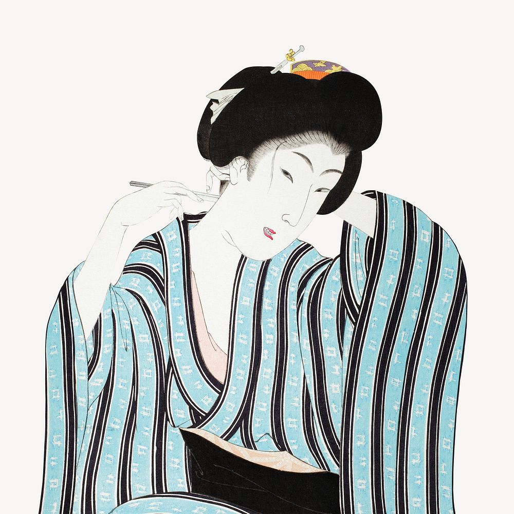 Woman Shaving her Nape, vintage Japanese illustration by Toyohara Chikanobu and Akiyama Buemon. Remixed by rawpixel.