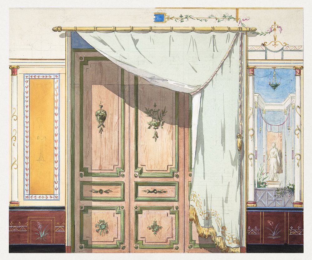 Pompeiian Design for Doorway and Wall with Curtain (possibly for Deepdene, Dorking, Surrey) (19th century), vintage…