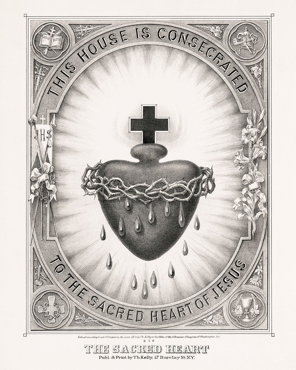 The sacred heart. This house is consecrated to the sacred heart of Jesus (1874) vintage religious illustration by Thomas…