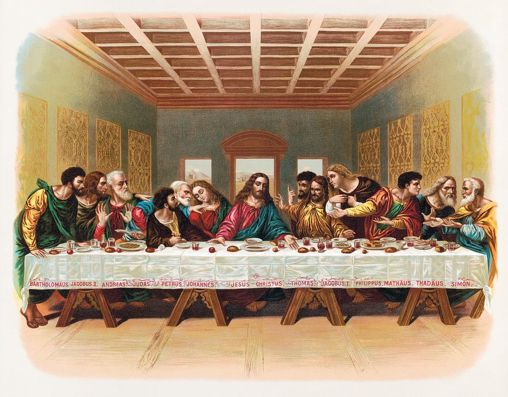 The last supper (1898), vintage religious illustration by Leonardo da Vinci. Original public domain image from the Library…
