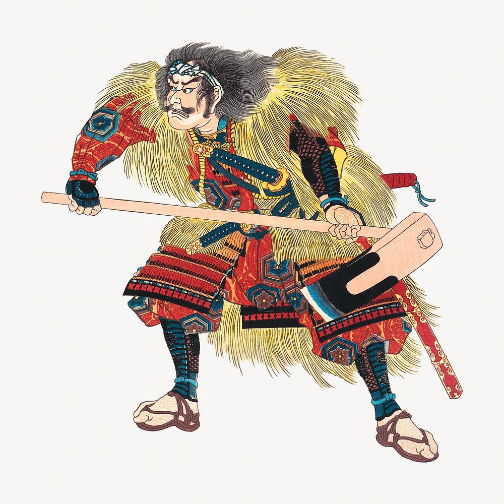 Japanese hero warrior, vintage illustration by Kuniyoshi Utagawa. Remixed by rawpixel.