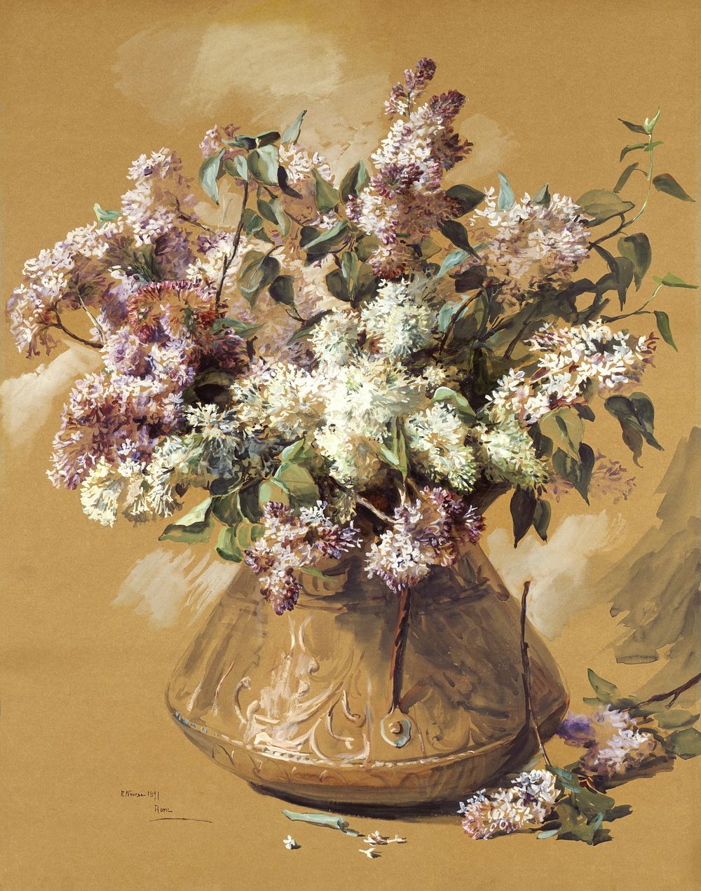 Lilacs (1891), vintage flower vase illustration by Elizabeth Nourse. Original public domain image from The Smithsonian…