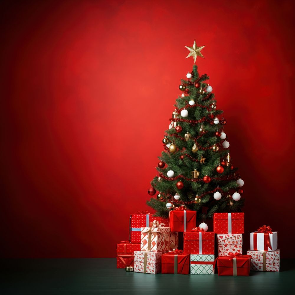 Christmas tree box red wrapping paper. AI generated Image by rawpixel.