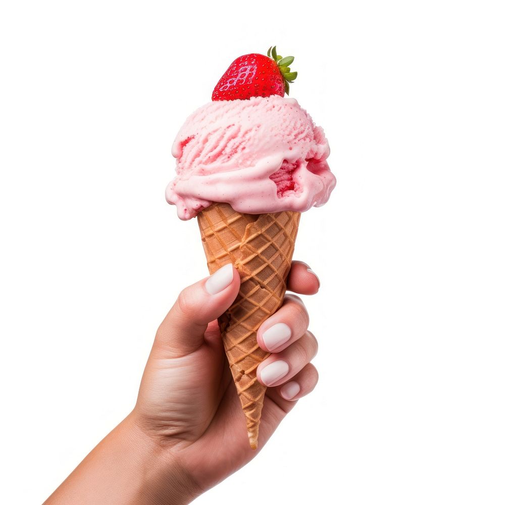Strawberry ice cream cone dessert holding food. AI generated Image by rawpixel.