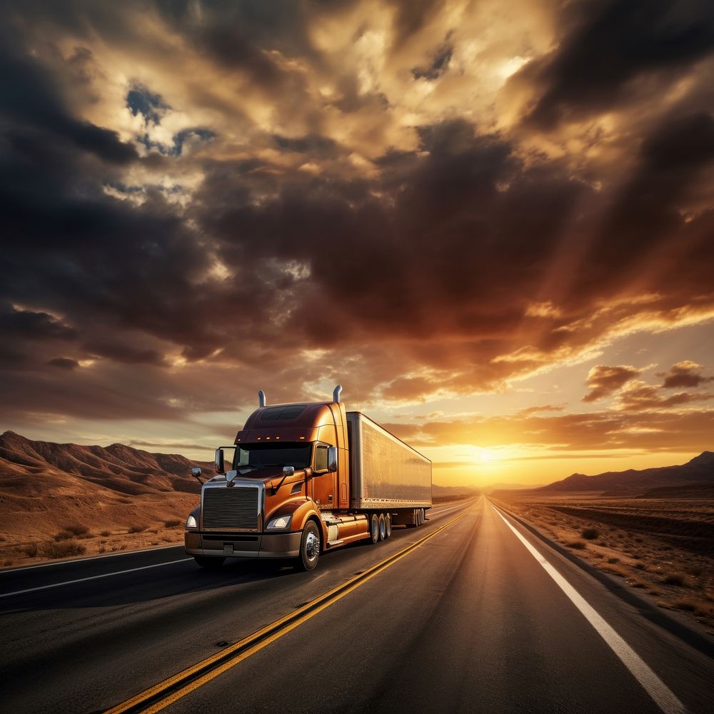 Cargo truck vehicle sunset transportation. AI generated Image by rawpixel.