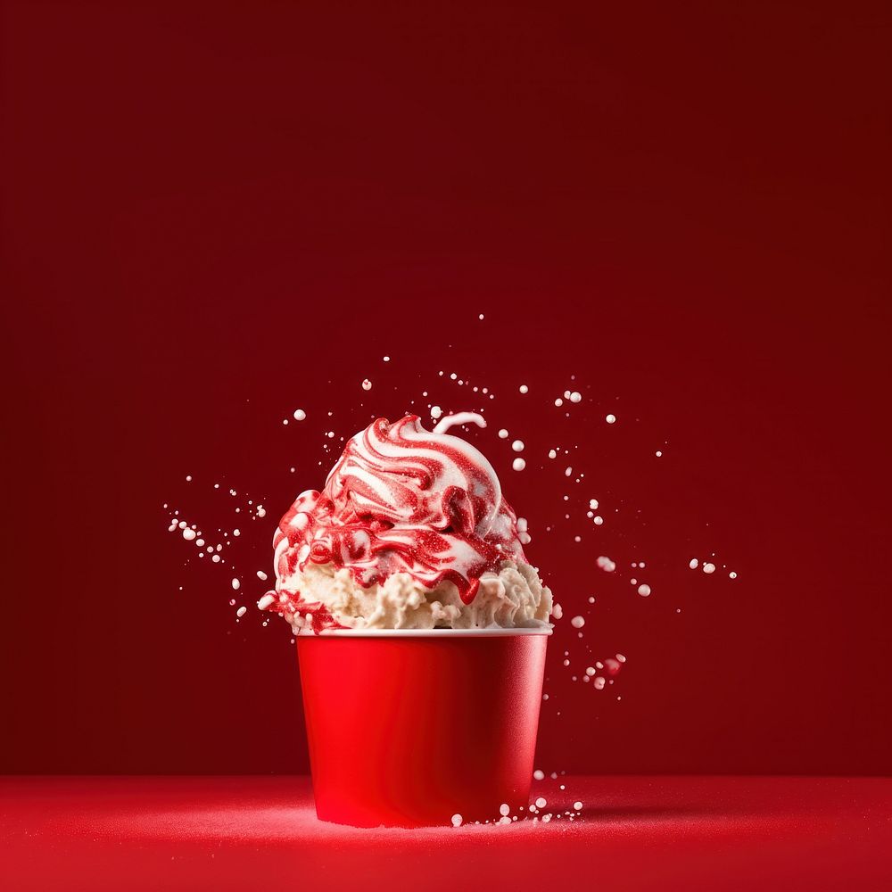 Red cup ice cream dessert food red background. AI generated Image by rawpixel.