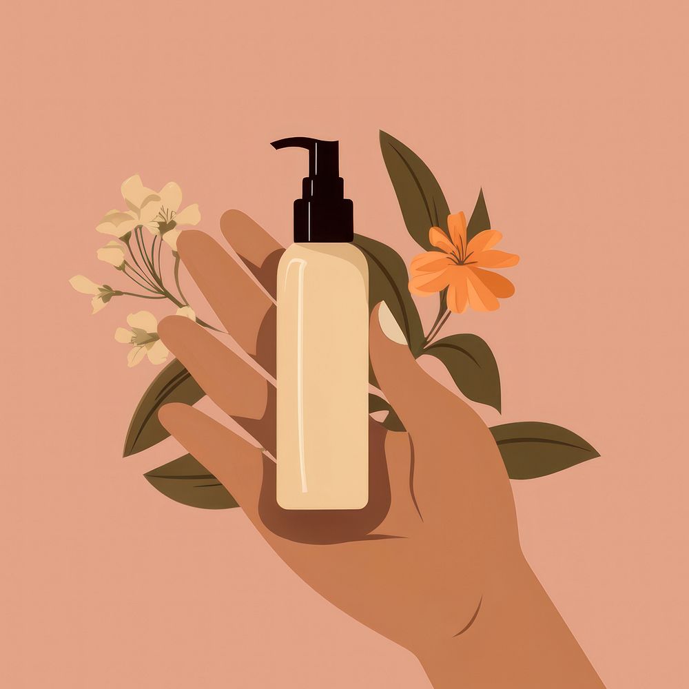 Hand holding cosmetic cosmetics bottle container. AI generated Image by rawpixel.