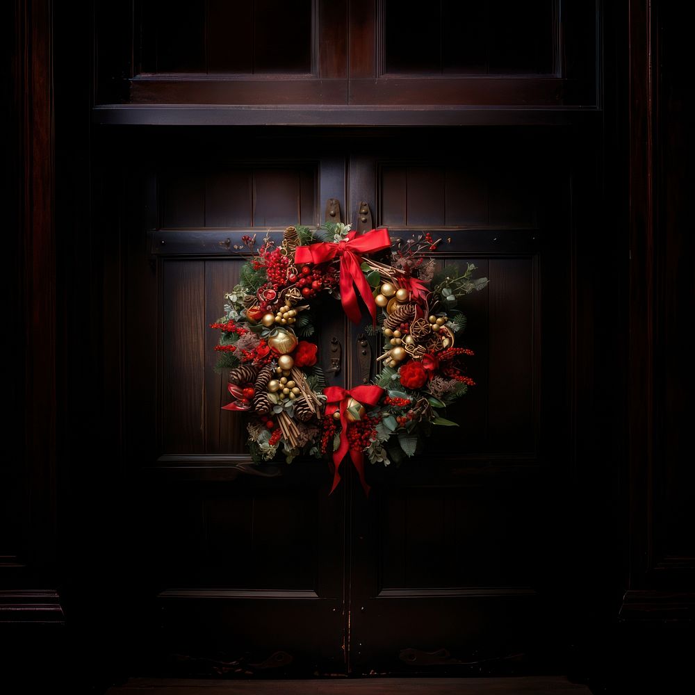 Christmas wreath christmas architecture illuminated. AI generated Image by rawpixel.